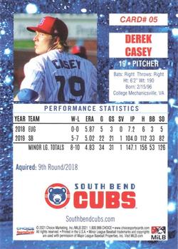 2021 Choice South Bend Cubs #05 Derek Casey Back