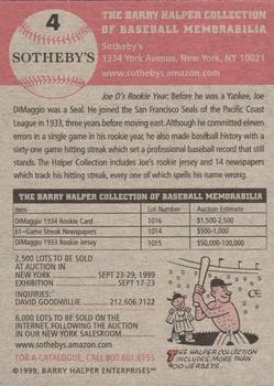 1999 Sotheby's Barry Halper Collection of Baseball Memorabilia #4 Joe Dimaggio Back