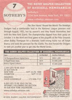 1999 Sotheby's Barry Halper Collection of Baseball Memorabilia #7 Dodgers Back