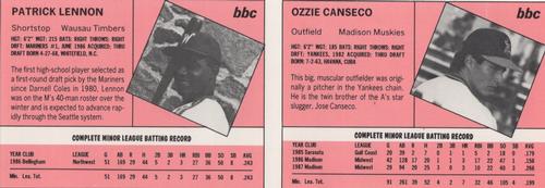 1987 Baseball Cards Magazine Repli-cards - Panels #NNO Ozzie Canseco / Patrick Lennon Back