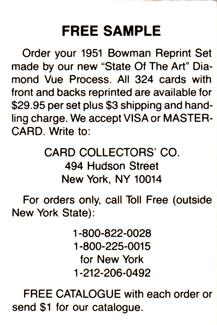 1986 Card Collectors 1951 Bowman (Reprint) - Promos #NNO Casey Stengel Back