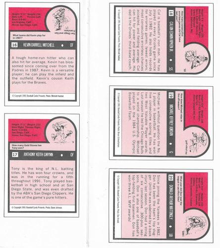 1991 Baseball Cards Presents Superstar and Rookie Special Repli-Cards - Panels #16-20 Kevin Mitchell / Tony Gwynn / Cal Ripken Jr. / Michael Jordan / Don Mattingly Back