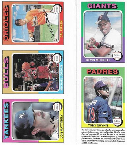 1991 Baseball Cards Presents Superstar and Rookie Special Repli-Cards - Panels #16-20 Kevin Mitchell / Tony Gwynn / Cal Ripken Jr. / Michael Jordan / Don Mattingly Front