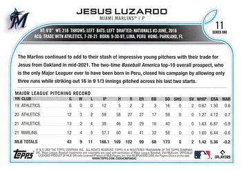 2022 Topps #11 Jesus Luzardo Back