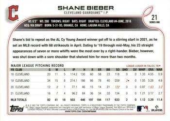 2022 Topps #21 Shane Bieber Back