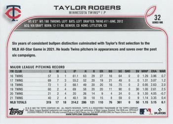 2022 Topps #32 Taylor Rogers Back