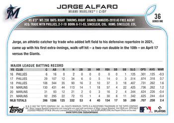 2022 Topps #36 Jorge Alfaro Back