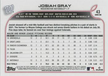 2022 Topps #43 Josiah Gray Back