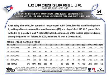 2022 Topps #54 Lourdes Gurriel Jr. Back