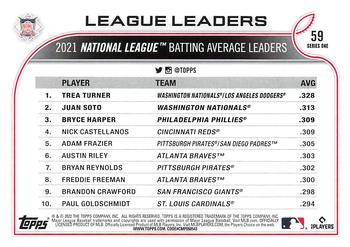 2022 Topps #59 NL Batting Average Leaders (Trea Turner / Juan Soto / Bryce Harper) Back