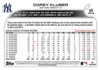2022 Topps #69 Corey Kluber Back