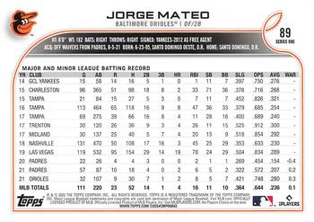 2022 Topps #89 Jorge Mateo Back