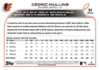 2022 Topps #94 Cedric Mullins Back