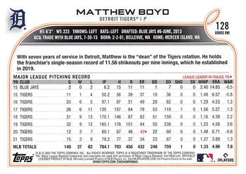 2022 Topps #128 Matthew Boyd Back