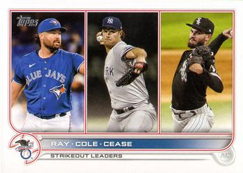 2022 Topps #138 AL Strikeouts Leaders (Robbie Ray / Gerrit Cole / Dylan Cease) Front