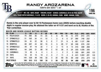 2022 Topps #196 Randy Arozarena Back