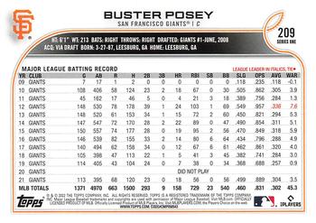 2022 Topps #209 Buster Posey Back