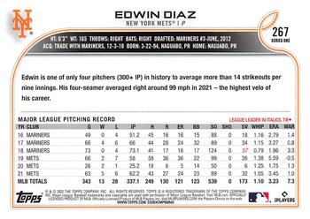 2022 Topps #267 Edwin Diaz Back