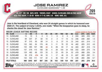 2022 Topps #269 Jose Ramirez Back