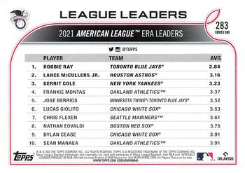 2022 Topps #283 AL ERA Leaders (Robbie Ray / Lance McCullers Jr. / Gerrit Cole) Back