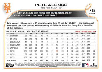 2022 Topps #315 Pete Alonso Back