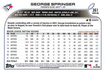 2022 Topps #361 George Springer Back