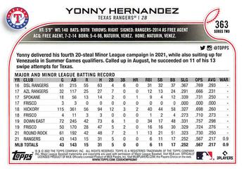 2022 Topps #363 Yonny Hernandez Back