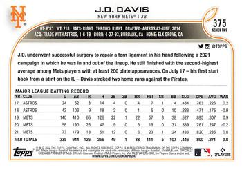 2022 Topps #375 J.D. Davis Back