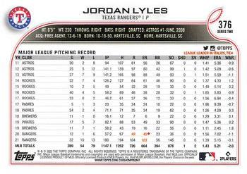 2022 Topps #376 Jordan Lyles Back