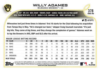 2022 Topps #378 Willy Adames Back
