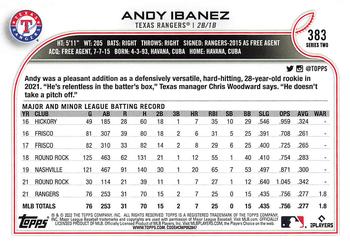 2022 Topps #383 Andy Ibanez Back