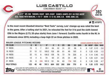 2022 Topps #392 Luis Castillo Back