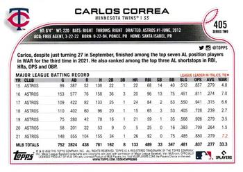 2022 Topps #405 Carlos Correa Back