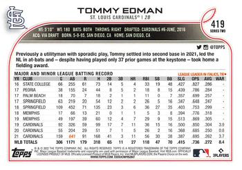 2022 Topps #419 Tommy Edman Back