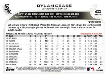 2022 Topps #433 Dylan Cease Back