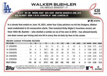 2022 Topps #438 Walker Buehler Back