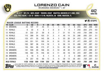 2022 Topps #442 Lorenzo Cain Back
