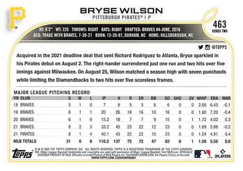 2022 Topps #463 Bryse Wilson Back
