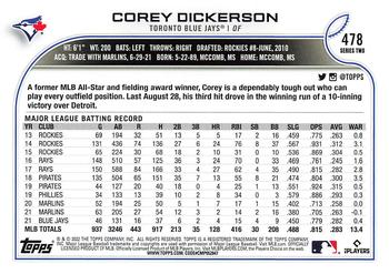 2022 Topps #478 Corey Dickerson Back