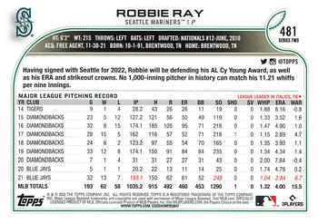 2022 Topps #481 Robbie Ray Back