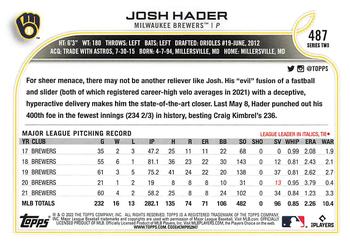 2022 Topps #487 Josh Hader Back