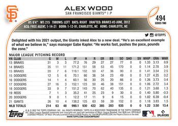 2022 Topps #494 Alex Wood Back