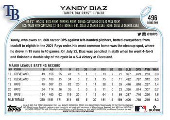 2022 Topps #496 Yandy Diaz Back