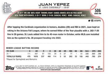2022 Topps #506 Juan Yepez Back