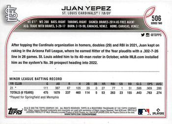 2022 Topps #506 Juan Yepez Back