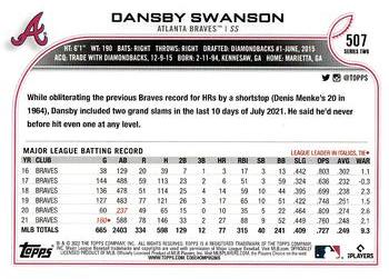 2022 Topps #507 Dansby Swanson Back