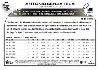 2022 Topps #508 Antonio Senzatela Back