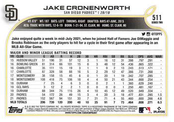 2022 Topps #511 Jake Cronenworth Back