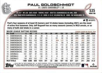 2022 Topps #535 Paul Goldschmidt Back