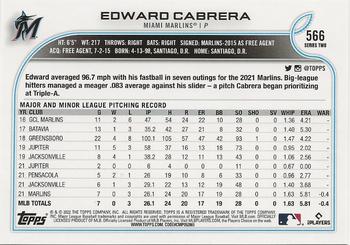 2022 Topps #566 Edward Cabrera Back